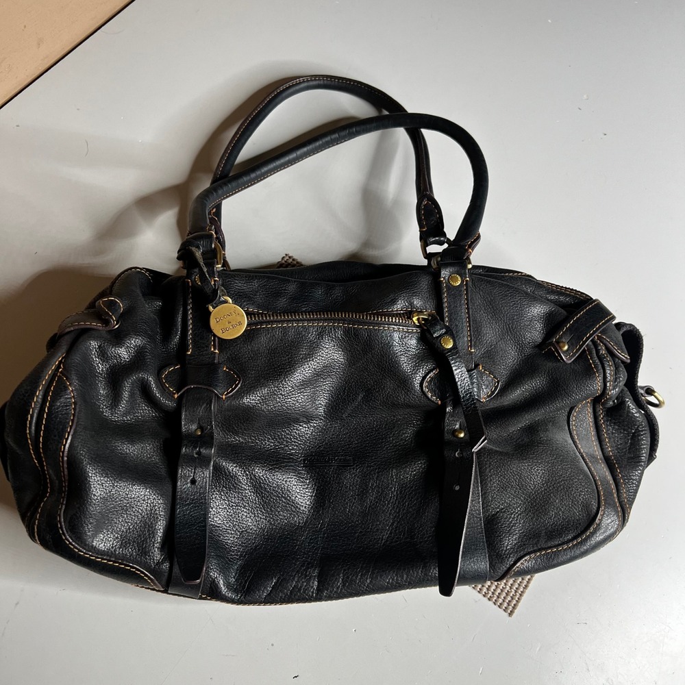 Dooney & Bourke Black Pebbled Leather Satchel Bag Made in Italy Red Lining